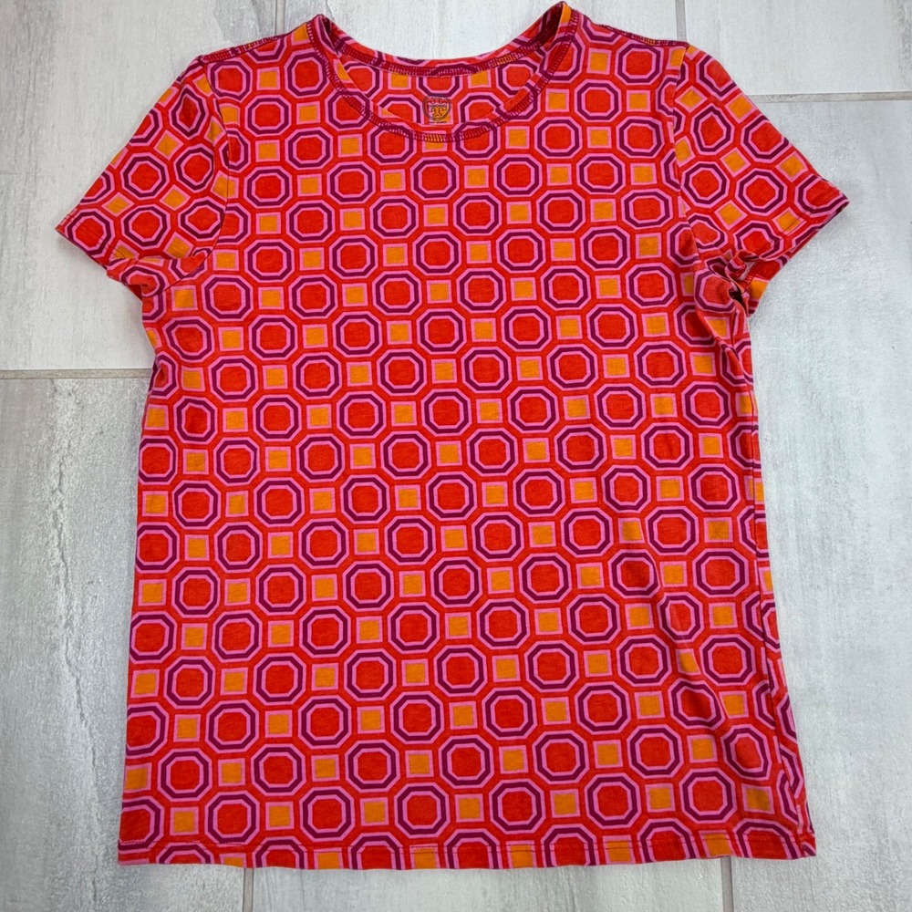 Tory Burch Orange Pink Geometric Octagon Print Cotton T-Shirt Style 45434 Small